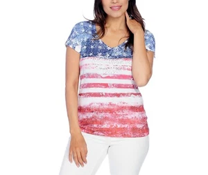 NUEVA Camiseta One World Tejida con Tachuelas Adornada Bandera Americana-Bandera de Estados Unidos 4 de Julio - Imagen 1 de 2