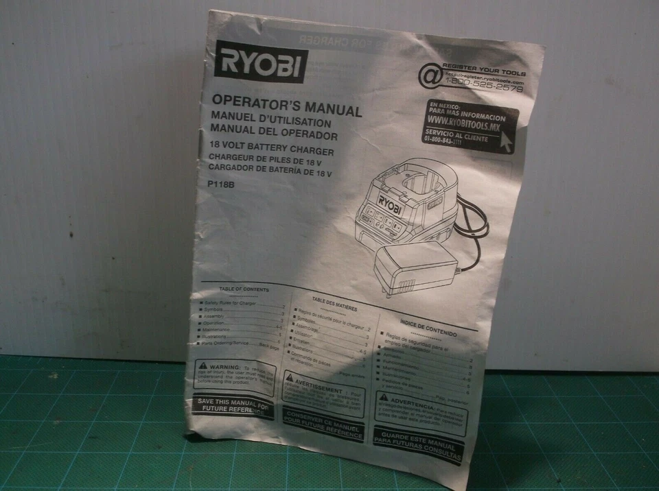 Ryobi P118B 18V Battery Charger Manual ( Manual Only ) - Image 1 of 1