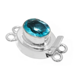 1 PC OVAL BLUE TOPAZ BOX CLASP 2 STRAND STERLING SILVER PLATED 618 LFU-216 - Picture 1 of 3