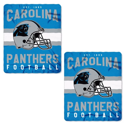 2pc Set NFL Carolina Panthers Soft Fleece Throw Blanket 50" X 60" Cover