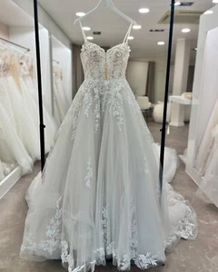 Durchsichtiges Korsett Spitze Brautkleid Ballkleid Glitzertüll m.lange Schleppe - Bild 1 von 9