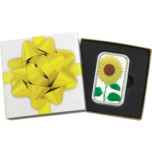 Hand-Enameled Sunflower 1oz .999 Fine Silver Bar by SilverTowne in Gift Box - Picture 1 of 8