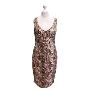 Vintage Pencil Dress Kookai 90s Y2K Brown Animal Print Stretch Fitted 14 Eu 42 - Picture 1 of 5