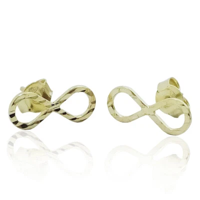 Orecchini a lobo infinito mm 15x6 in argento 925 dorato lavorazione diamantata - Immagine 1 di 2