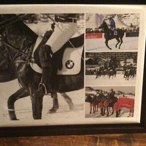 BMW Cartier Framed Snow POLO tournament Framed PHOTOS on Canvas “Equestrian - Picture 1 of 4