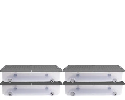 4x Unterbettbox Rollbox Aufbewahrungsbox  mit Deckel 35L Kunststoffbox grau - Bild 1 von 4