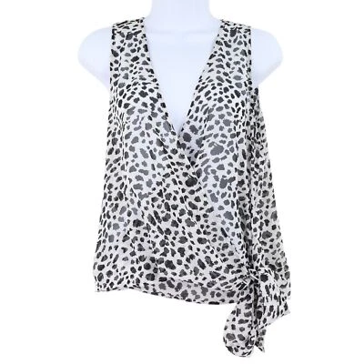 Aqua женщин леопард печать кроссовер без рукавов Топ, большой, белый / черный - Изображение 1 из 3