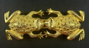 Vintage Dotty Smith zweiteilige ineinandergreifende goldfarbene Froschkröte Gürtelschnalle - Bild 1 von 16
