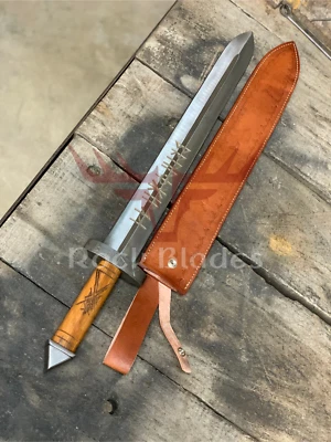 Espada nórdica forjada a mano | Espada vikinga con mango de madera y funda de cuero Foto 1 de 4