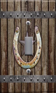 RUSTIC WESTERN COWBOY LONE STAR LUCKY HORSESHOE LIGHT SWITCH OUTLET WALL DECOR - Picture 1 of 26