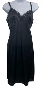 Vanity Fair Full Slip Womens Size 40 Fits 36 Bust 36 L Rosette Lace Black 10103 - Picture 1 of 7