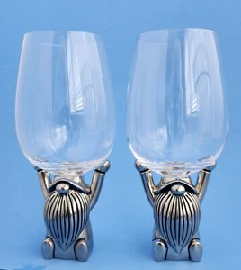 POTTERY BARN Whimsica Gnome Wine Glasses Christmas Barware 14.5 oz Set of 2 Mint - Picture 1 of 8