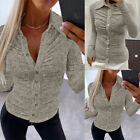 Women Sexy Ribbed Knit V-Neck Long Sleeve Blouse Tops Ladies Slim Shirt Party