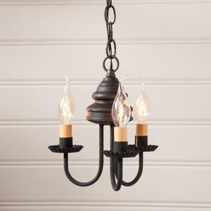 3 Arm Bellview Wood Country Chandelier in Americana Black Candelabra Lighting - Picture 1 of 2