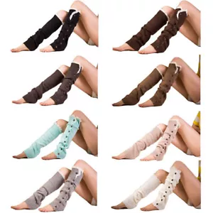 Women Lady Knitted Lace Button Boot Socks Warmer Winter Crochet Leg Stockings - Picture 1 of 19