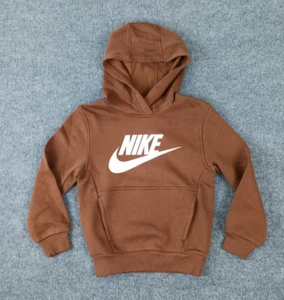 NIKE YOUTH UNISEX HOODIE BROWN WHITE LOGO WITH POCKET SMALL - Picture 1 of 5