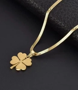 Mode Glück vierblättriges Kleeblatt Halskette Edelstahl vergoldet Schmuck Geschenk - Bild 1 von 7