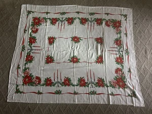 Vintage Weihnachten Tischdecke Weihnachtsstern Holley Beere Tischdeko 51"x61" Urlaub - Bild 1 von 24