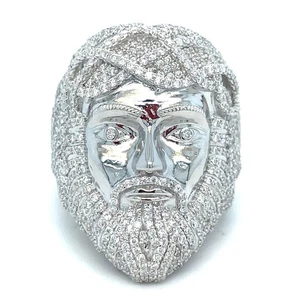 925 Sterling Silver Men’s Moissanite Jesus Head Ring 23.45g Size 10 7.1CTW - Picture 1 of 3