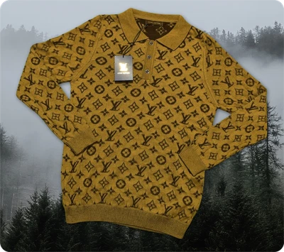 Camiseta Beige Marrón Logo Delgada Cuello Polo Para Hombre Louis Vuitton Talla XL Pecho 20.1" Foto 1 de 4