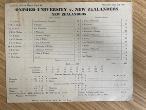 SCORECARD - OXFORD UNIV. CC v NEW ZEALANDERS @ OXFORD - MAY 1949 - Picture 1 of 1