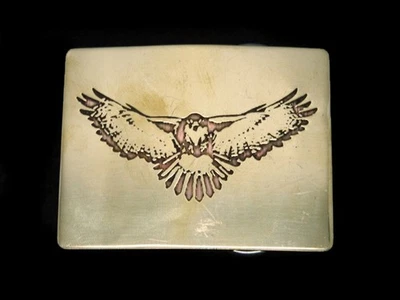 TD01118 HEBILLA DE CINTURÓN DE LATÓN MACIZO VINTAGE AÑOS 70 **ÁGUILA CALVA** OBRA DE ARTE Foto 1 de 2