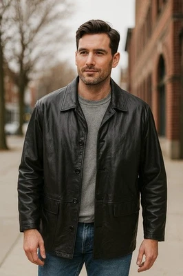 ROUNDTREE & YORKE Genuine Lamb Skin Leather Jacket Coat Men's Soft Black SZ L - Image 1 of 4