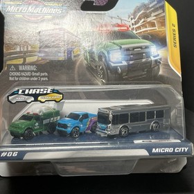 Micro Machines Series 2 Micro City #06 Silver Chrome Bus Chase On Card