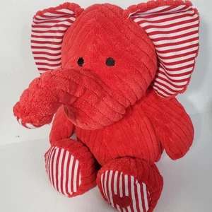Animal Adventure Red Elephant Ribbed Plush 16" Stuffed Animal Striped Ears Heart - Picture 1 of 11