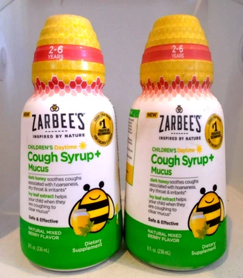 Zarbee's Daytime Cough Syrup + Mucus Berry Flavor 2-6yrs LARGE  8 fl oz 2-PACK - Image 1 of 2