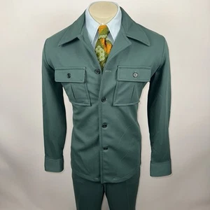 Vtg 60s 70s Leisure Suit Mens Large Jacket 38 28 Pants Disco Hippy MCM Polyester - Picture 1 of 23