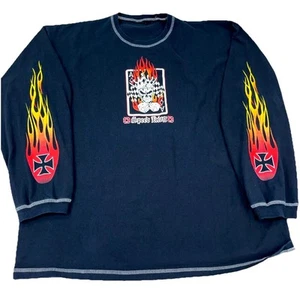 Vintage Y2K Speed King T Shirt Men XXL Fire Flames Iron Cross Skull Dice Tattoo - Picture 1 of 9