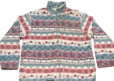 Alfred Dunner Fleece Floral Pastel  Aztec Full Zip L Women Vintage Cozy - Image 1 of 4