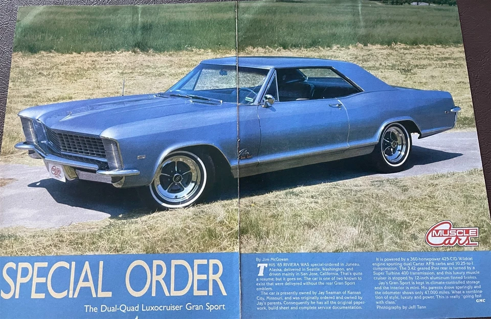 1965 Buick Riviera Gran Sport Hardtop 2 pg Artigo COR - Imagem 1 de 1