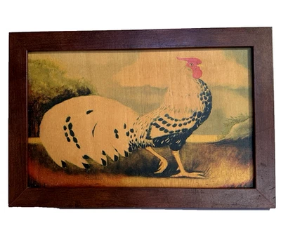 Wooden French Rooster Chicken Framed Print on Wood 2000 by Alexandra Churchill - Image 1 of 4