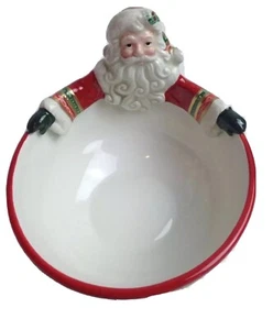 Fitz & Floyd Crimson Candy Nut Bowl Handcrafted Hand Painted 2016 Santa Holiday - Picture 1 of 12
