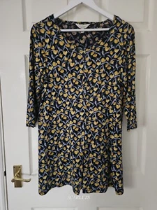 Seasalt Arusha Tunic Size 12 Blue & Yellow Floral Organic Cotton 3/4 Sleeves - Picture 1 of 10