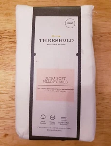 Pack Of Two Ultra Soft White King Size Pillow Cases, Target's Threshold Brand - Picture 1 of 4