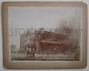 1897 Sylvan Grove KS Kansas Fire Disaster Barbershop Engulfed Flames Photograph - Picture 1 of 4