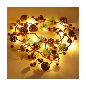 FUNPENY Christmas PineCones String Lights, 6.56Ft 20 LED Pine Needles Red Ber... - Picture 1 of 8