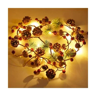 FUNPENY Christmas PineCones String Lights, 6.56Ft 20 LED Pine Needles Red Ber... - Image 1 of 4