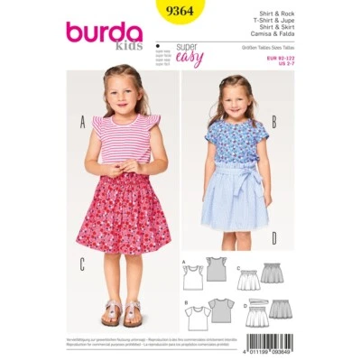 BURDA 9364 CHILD'S SKIRT & SHIRT Sewing Pattern Age 6-13 Years Skill: SUPER EASY - Image 1 of 4