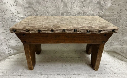 VINTAGE WOODEN Farmhouse HANDMADE BENCH Foot Step Stool Upholstered Super Solid Cover