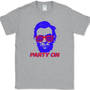 Party On Abe Lincoln T-Shirt Funny 4TH OF JULY Holiday USA America Tee - Picture 1 of 9