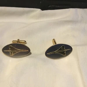 Pair Of Concorde Cuff links Gold Colour 1 1/4" High When Open 1 1/4" Long 3/4" W - Picture 1 of 6