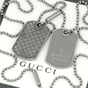 GUCCI Doble Etiqueta de Perro Bola Cadena Collar 23" Plata 925 Auténtico con Caja #20240 - Imagen 1 de 11