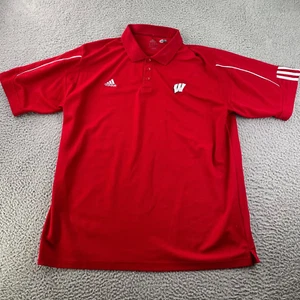 Wisconsin Badgers Polo Shirt Mens 2XL Red Adidas Climacool Short Sleeve - Picture 1 of 13