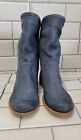 VERA GOMMA Made in Italy Blue Distressed Soft Suede Mid Calf Boot Round Toe  Siz