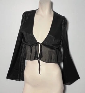 Womans Crop Top S Whimsigoth Y2K Boho Layers Witchy Gothic Sheer Bell Sleeves - Picture 1 of 8