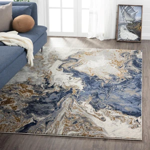Marble Swirl Abstract Area Rug, Blue 5X7 - Picture 1 of 9